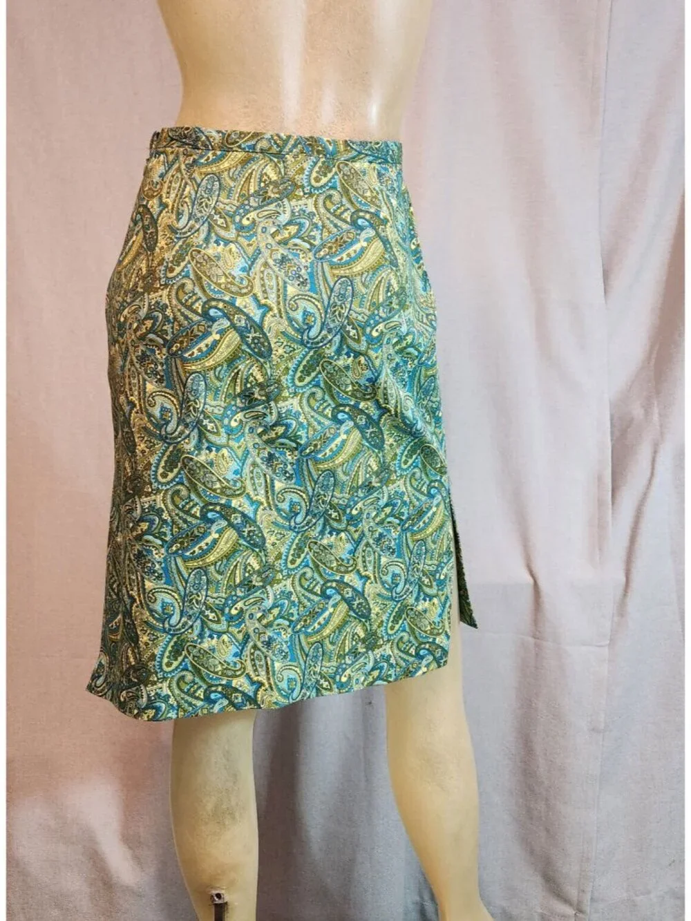 Paul Harris Design Green Paisley Knee Length Aline Skirt Womens Size 2  XSMALL